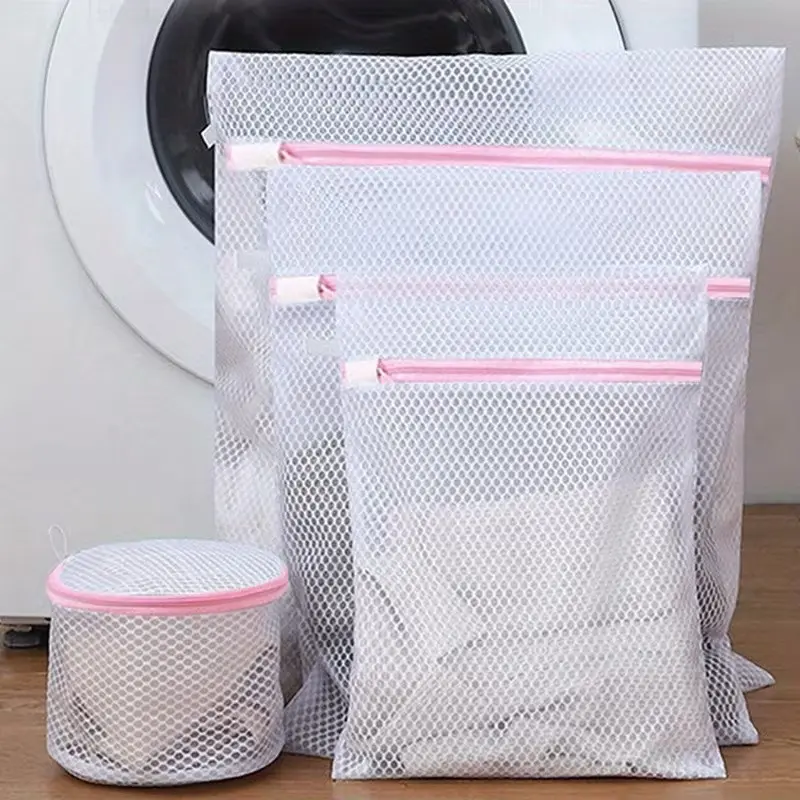 4-Piece Zipper Laundry Net Bags Set, Durable Mesh Design for Washing Machine Use, Ideal for Clothes Organization & Protection