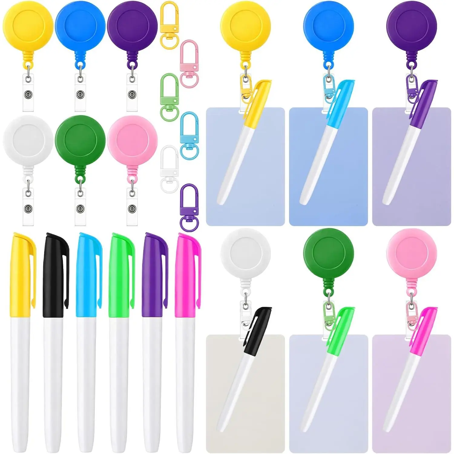 6 Sets Compact Synthetic Nurse Erasable Notepad Badge Accessories with Retractable Pull Tab, Erasable Tabs, Multicolor Whiteboard Marker, Portable Dry Erase Whiteboard for Healthcare Pros