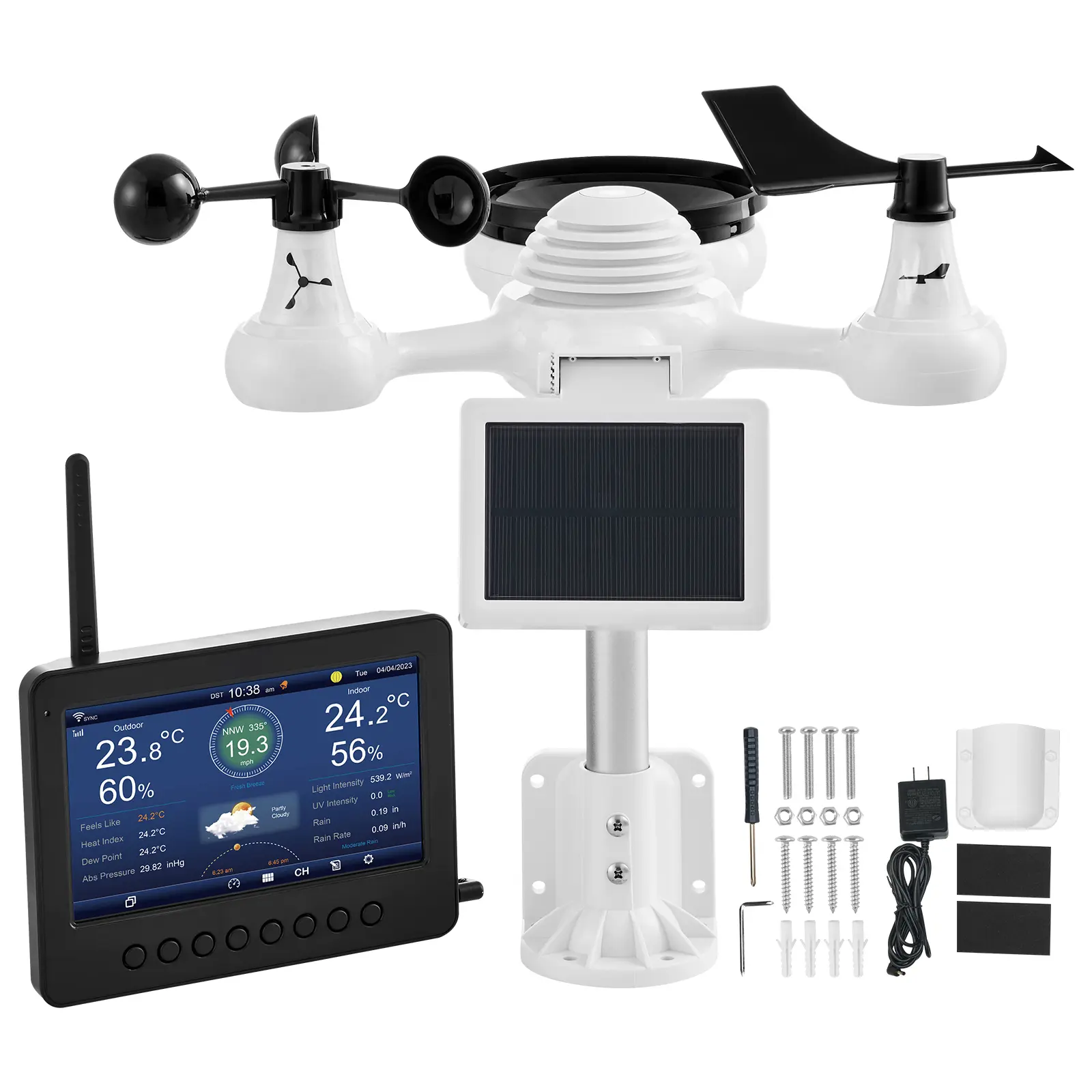 7-in-1 Wireless Weather Station with Wi-Fi, 7" TFT Colorful Display, Solar-Powered Outdoor Sensor, Indoor & Outdoor Monitoring, Includes Temperature, Humidity, Wind Speed/Direction, and Rainfall