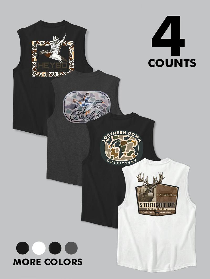 Men's Letter & Camo Print Tank Top, Regular Fit Casual Graphic Sleeveless Vest for Summer, Men's Top for Daily Wear, Socks