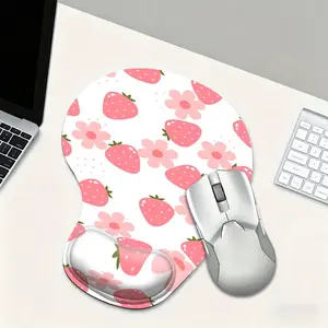 Kawaii Pink Strawberry Wrist Rest Mouse Pad, Anti-Fatigue Cushioned Gel Mousepad, Premium Padded Hand Pillow Base, Kawaii Aesthetic Office Supplies for PC