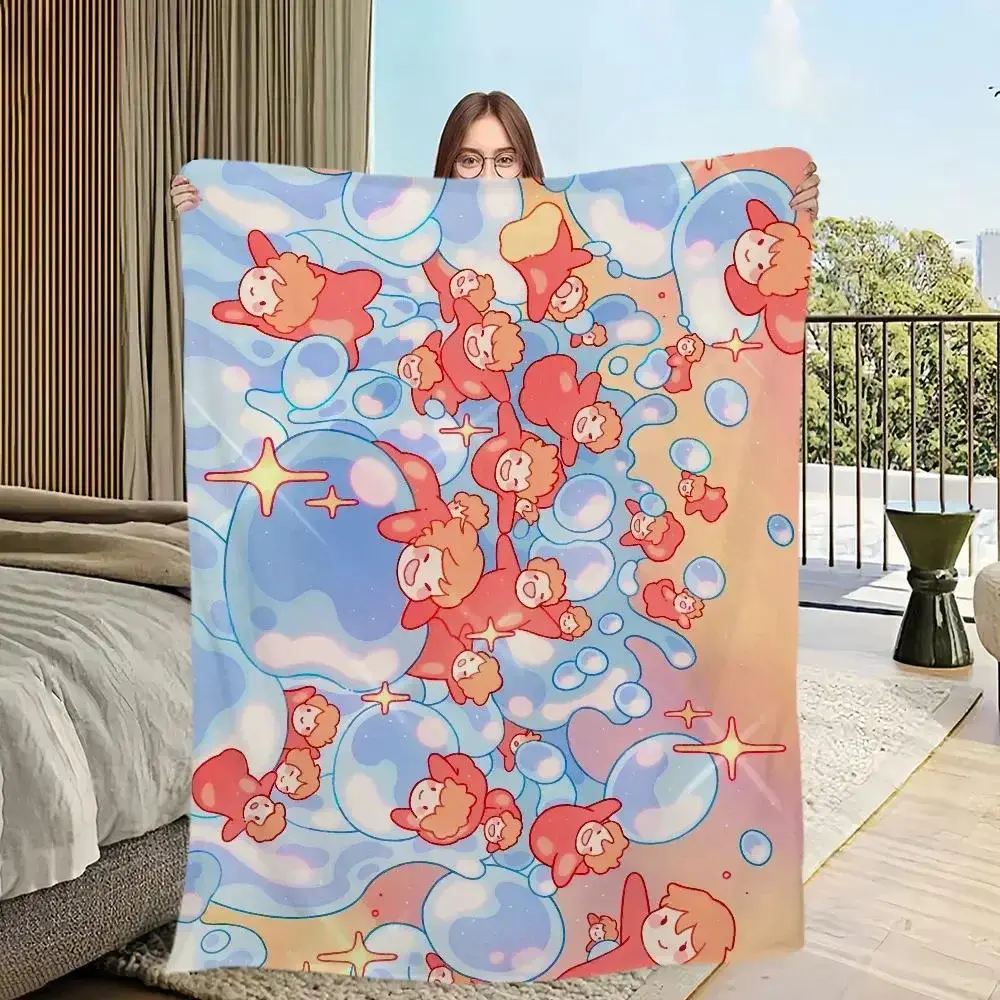 Ponyo Cartoon Printed Flannel Throw Blanket, cooling blankets cooling blanket blankets quince bedding, Fuzzy Soft Warm Decorative Sofa Blanket for Bedroom Travel Giftable Home Textile for Anime Cartoon Fans