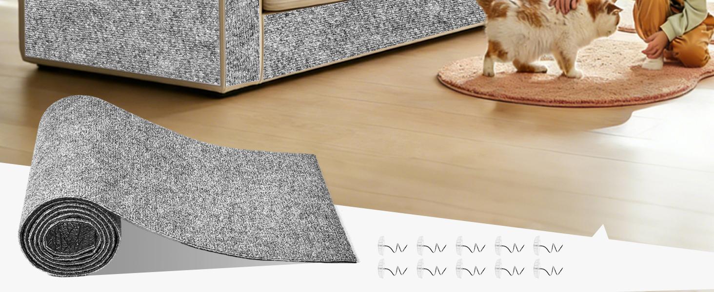 Cat Scratch Couch Furniture Protector,Trimmable Self-Adhesive Cats Claws Scratch Pads, Sisal DIY Climbing Couch Protector for Scratch Post Cat Tree Replacement Indoor(Light Gray, 78.7"x15.8")