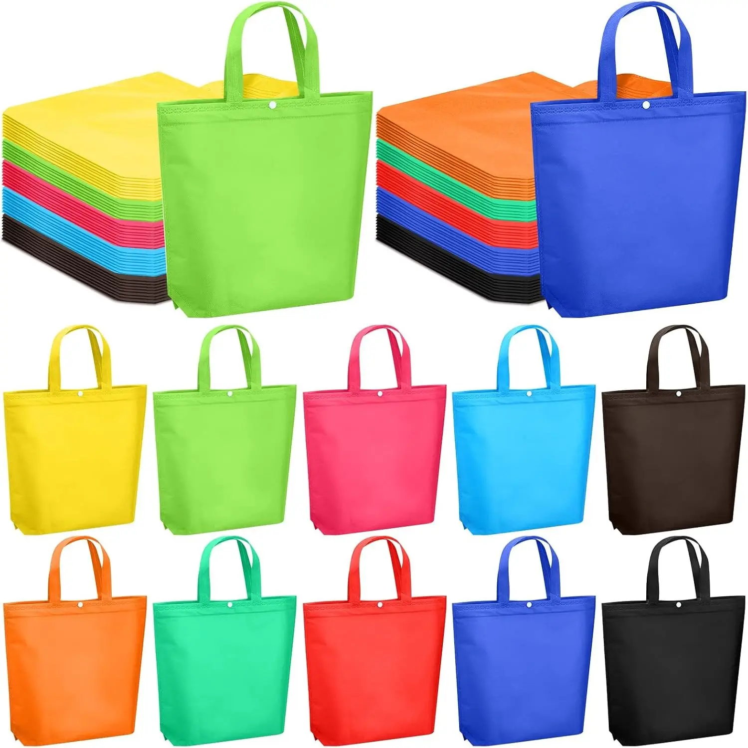 100 Pcs Reusable Grocery Bags Bulk Shopping Tote with Handle Non Woven Portable Foldable Tote Bag Gift with Button