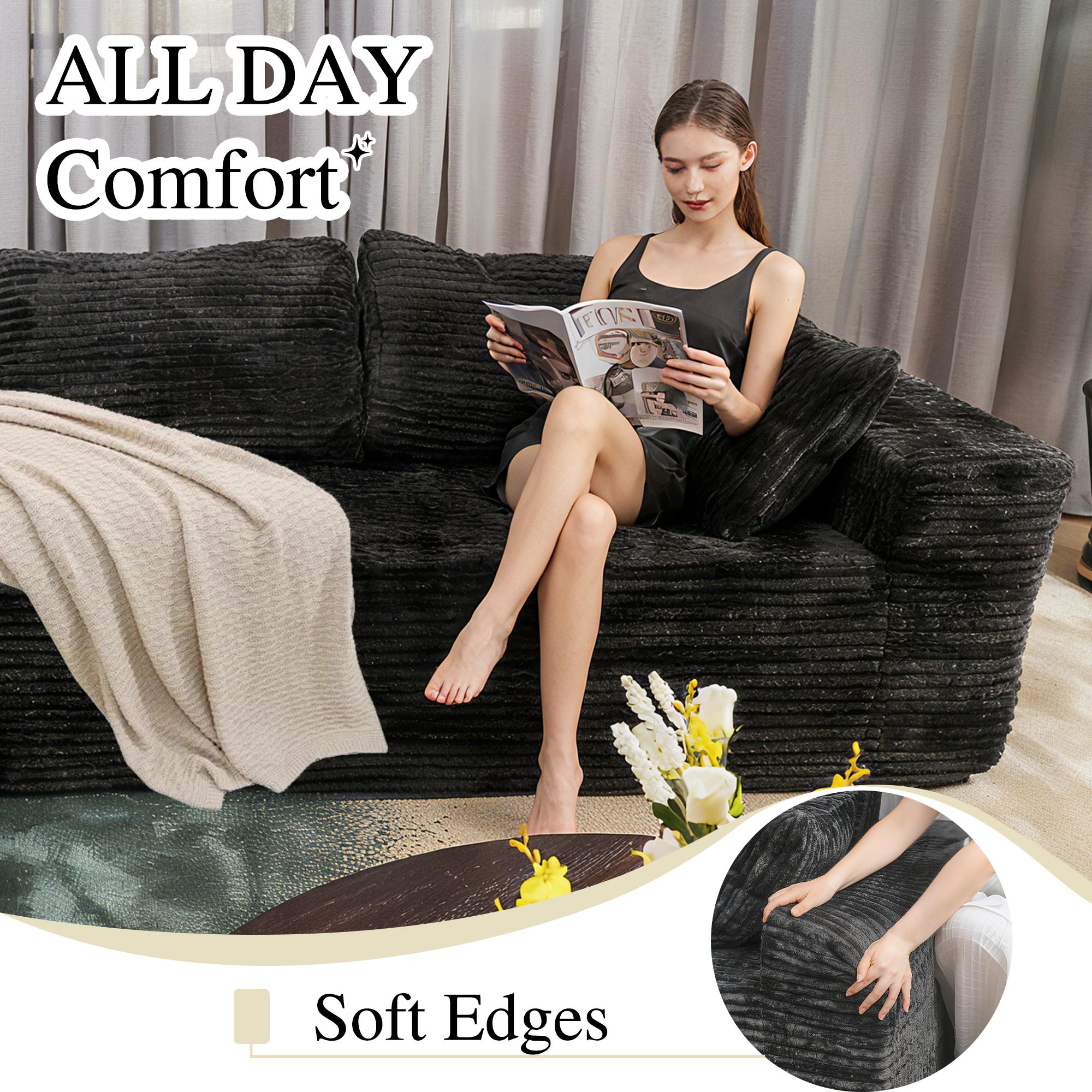 110" L-Shaped Sectional Sofa, Corduroy Chaise, Memory Foam, Modular Design, Living Room Storage