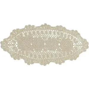 Oval Lace Table Runner Doilies Floral Table Scarf Furniture Cloth Cover Handmade Crochet Placemats, 100% Cotton (Beige Oval, 12x24 Inch)