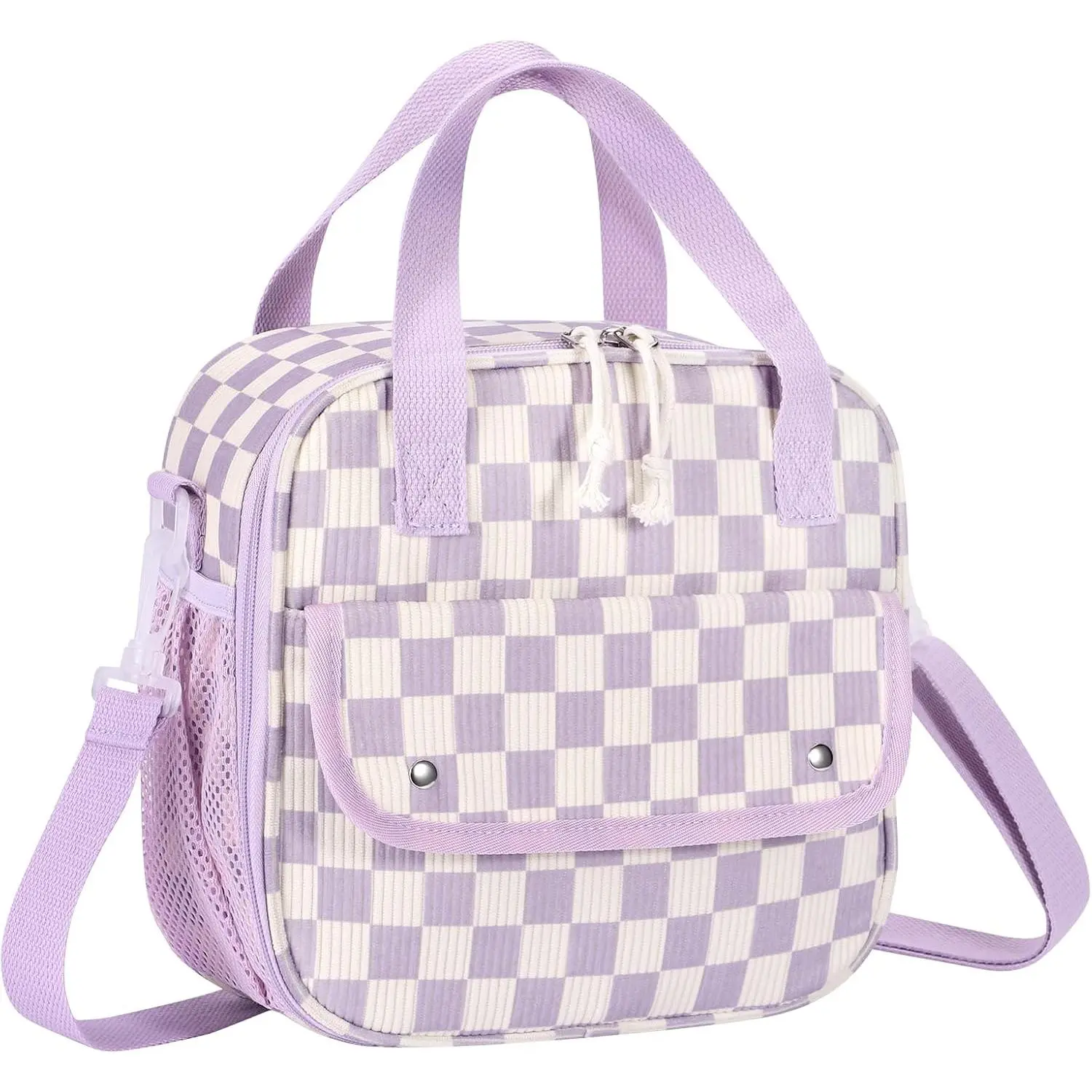 Lunch Box Corduroy Small Insulated Lunch Bag,  Lunch Boxes for , Cute Lunchbox for Girls  to School Lunch Tote Bags, -Beige Check