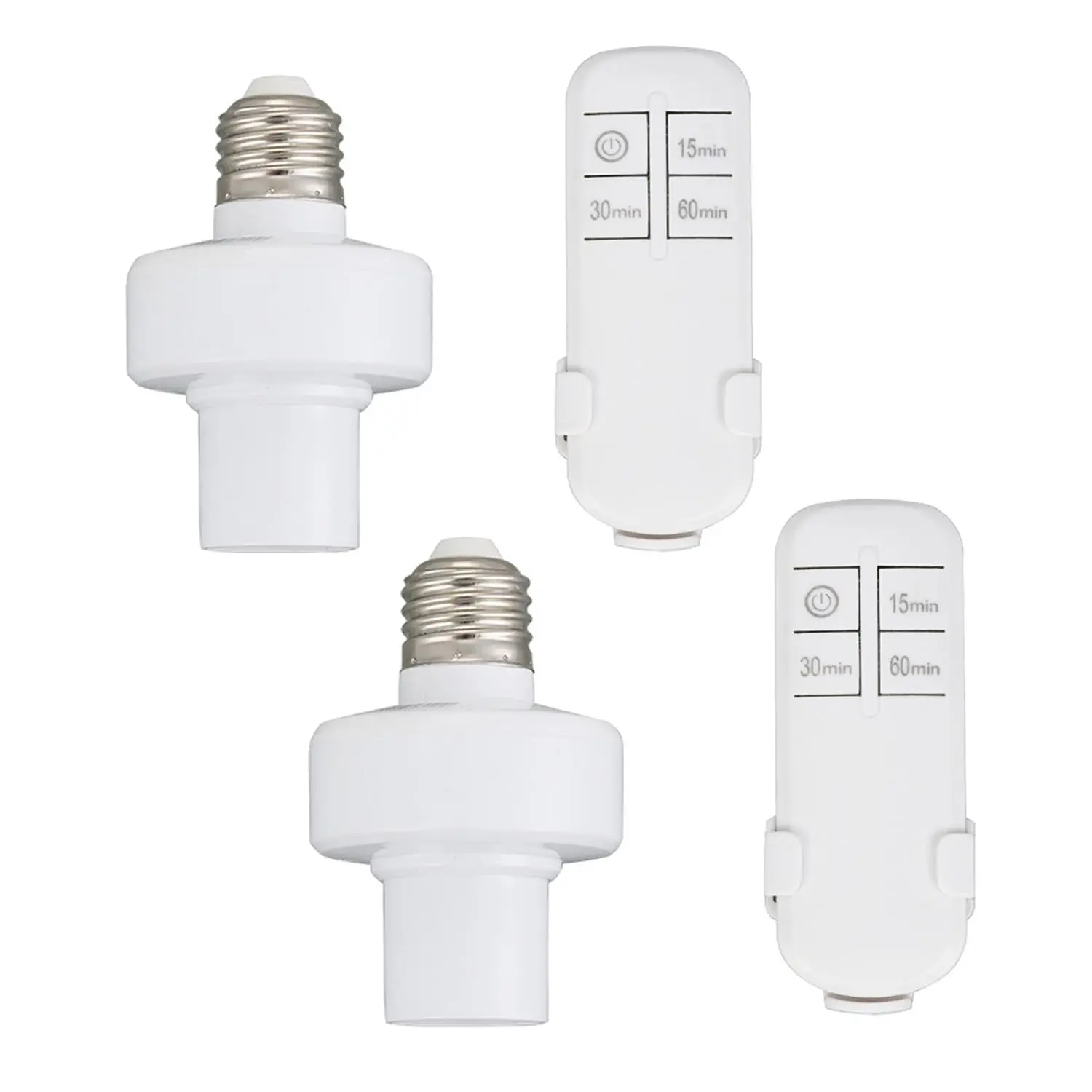Remote Control Light Socket with Wireless Switch Kit and Timer, E26 E27 Bulb Lamp Holder, No Wiring Wall Mounted Controller for Attic, Garage, Stairwell, 2 Pack