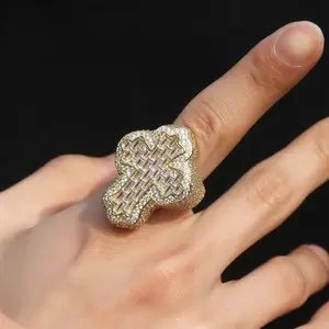 Men's Stainless Steel Hip Hop Retro Cross Rings - Micro Pave Cubic Zirconia Statement Index Finger Jewelry, Vintage Edgy Accessory, Bold Keepsake Gift for Boyfriend