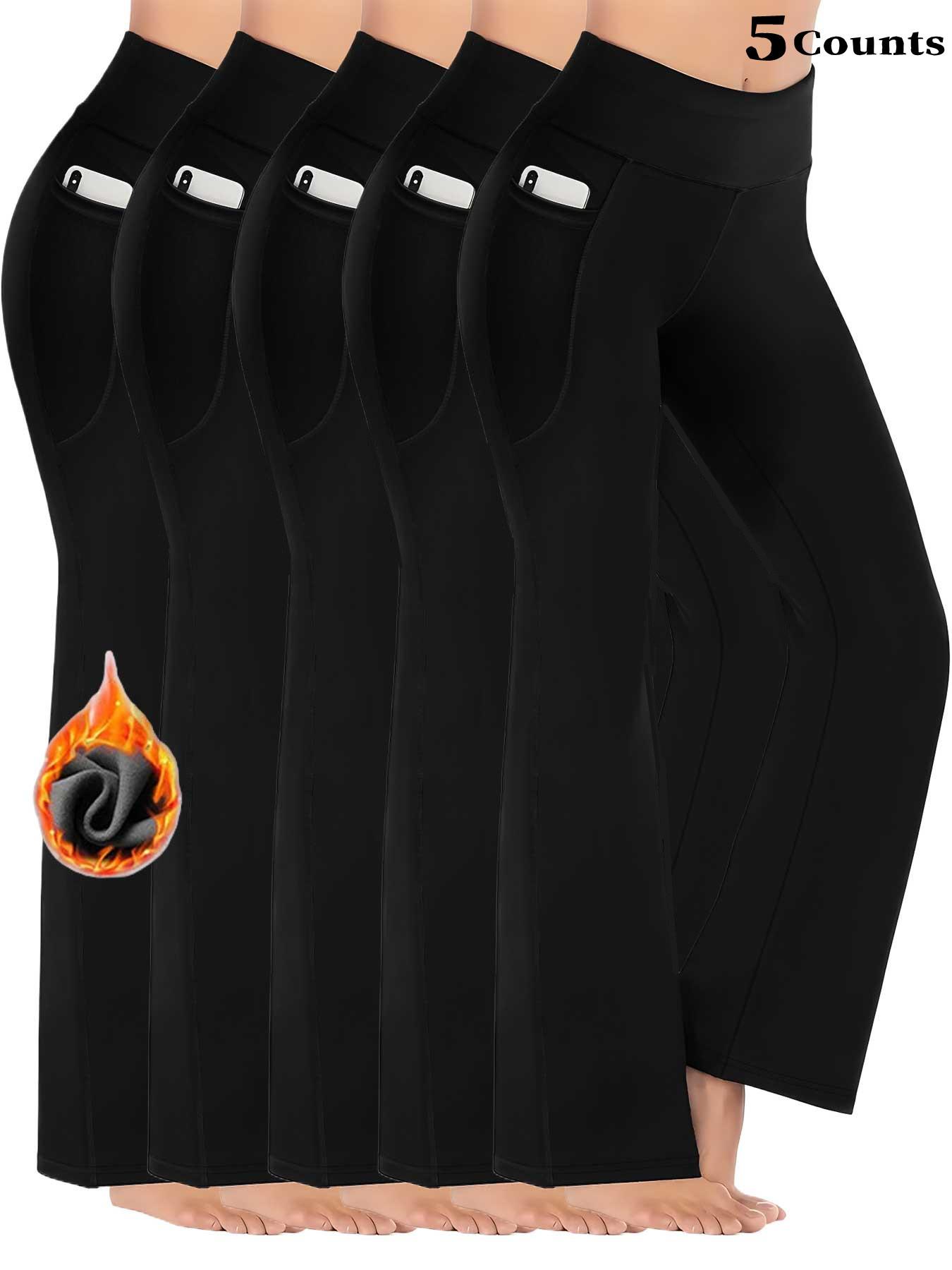 Women's Fall Winter High Waist Yoga Pants, Thick Warm Sporty Fitness Leggings, Tight-Fitting Plain Woven Fabric, Comfortable & Stylish