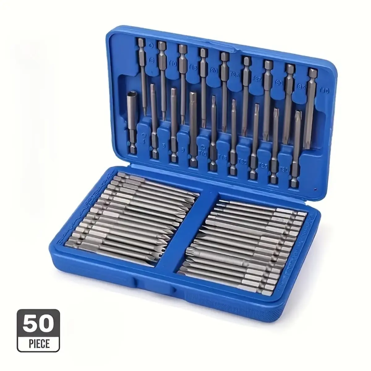 Premium 50-Piece Extra Long Magnetic Security Bit Set, Comprehensive Kit, High-Quality CR-V Steel Tamper Resistant Screwdriver Bits with 1/4" Hex Shank, Professional Spline Clutch Slotted Drill Driver Caddy Combo