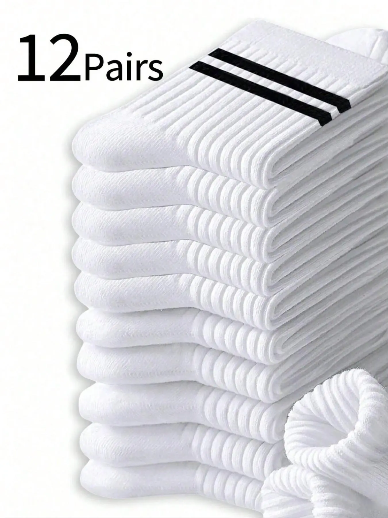 12 Pairs Teen Girls' Socks, Solid Color Striped Sports Crew Socks, Odor-Resistant, Basketball Long Socks, Comfortable Soft, Casual Comfy Socks, All Seasons