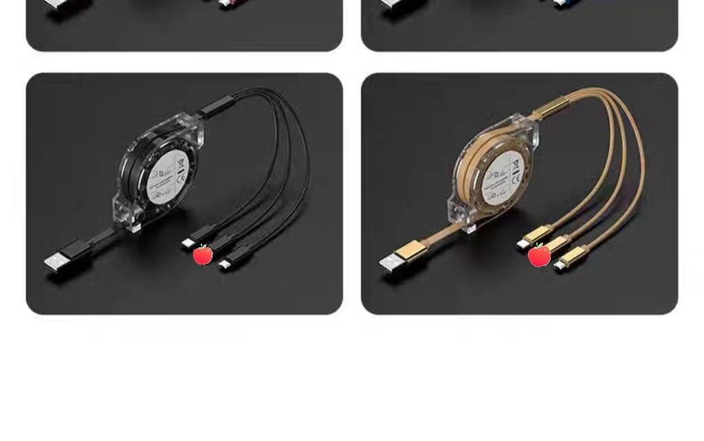 3 in 1 Retractable USB Cable, 1 Count Multipurpose 1M Data Cable, Charging Cable for Android Phone Type C Portable / Micro USB, Phone Accessories