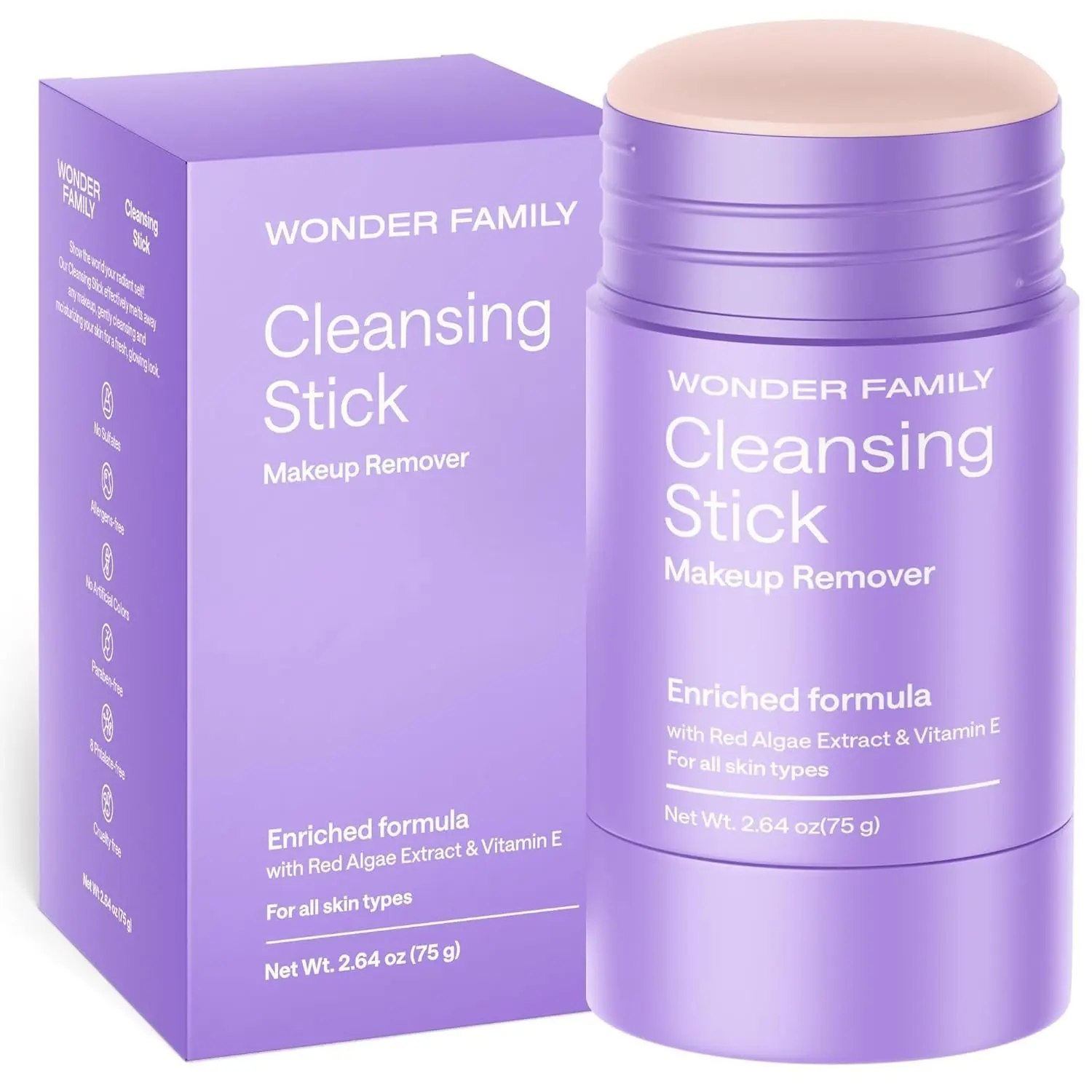 Cleansing Balm Makeup Remover Stick - Compact, Travel-Friendly Balm-Gel Stick, Paraben & Sulfate-Free Face Cleanser for Dry & Sensitive Skin, Removes Makeup, Infused with Vitamin E + Red Algae