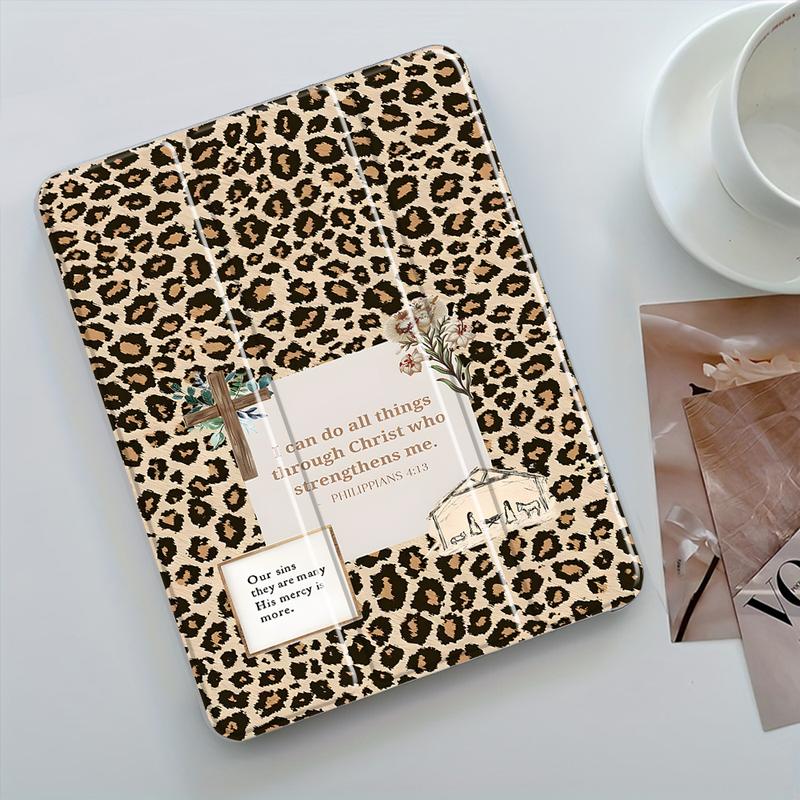 Leopard Print Acts 4:13 Christian Scripture Pattern, with adjustable stand and pen slot, foldable non-slip TPU protective case, suitable for Samsung, iPad mini, iPad Air, iPad Pro/iPad 10th generation, 11th generation and other iPad series protective case