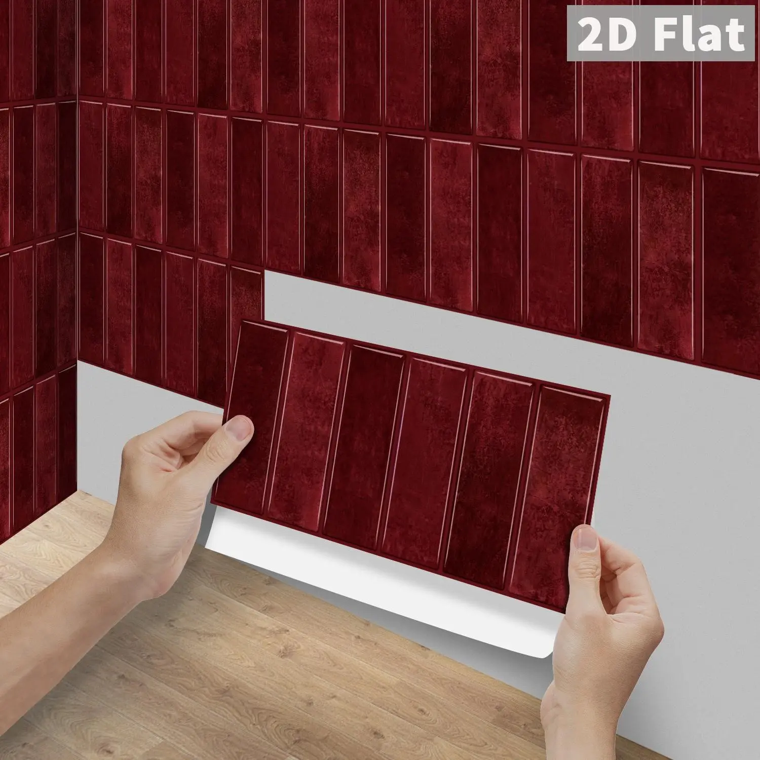 6/12/24/48PCS FG PVC Crystal Wine Red Gradient Subway Tile Stickers, Self-Adhesive Waterproof Oilproof Peel & Stick Wall Decals for Kitchen, Bathroom, Floor, Tile & Wood DIY Home Renovation