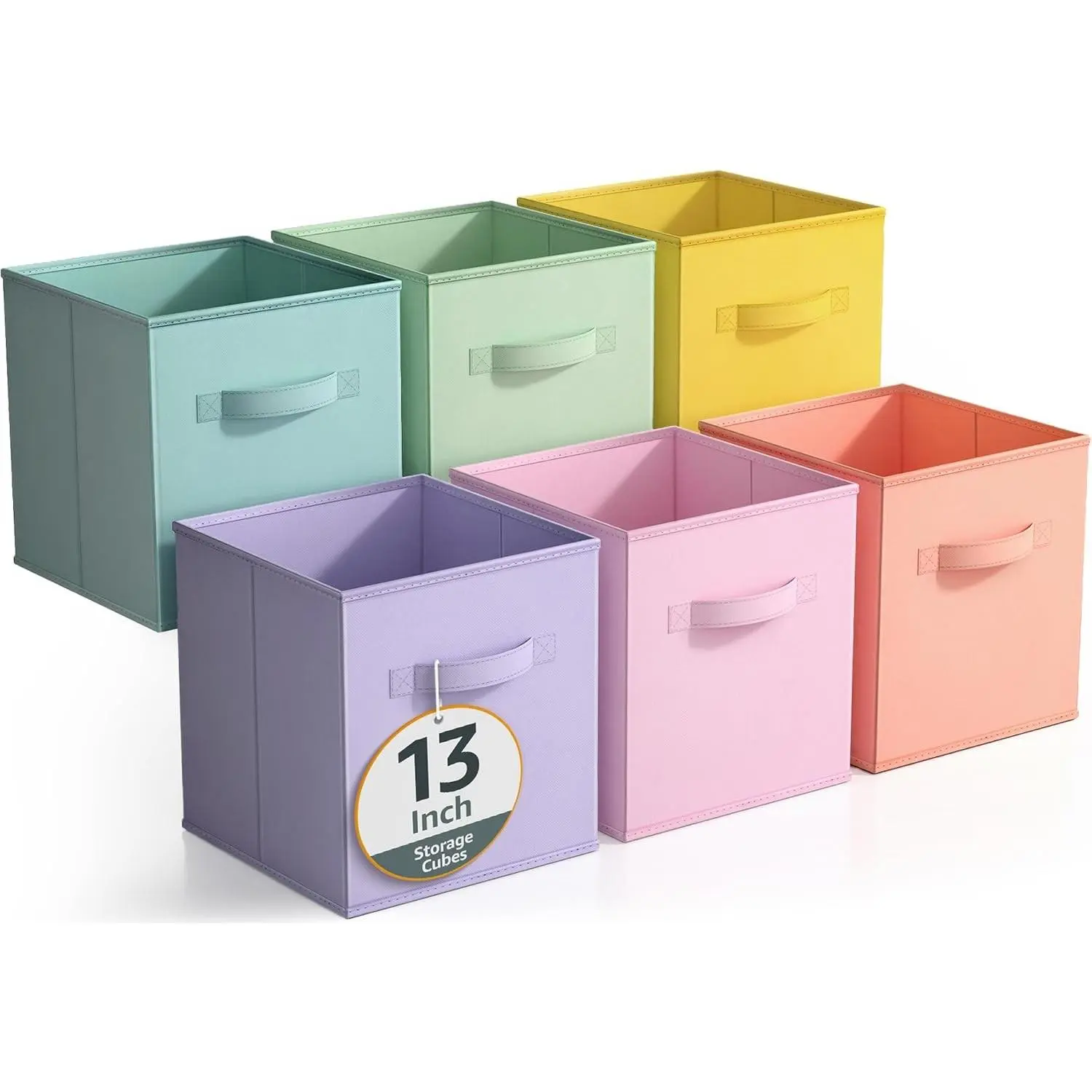 Fabric Storage Cubes - 6 Foldable Storage Bins for Organizing Pantry, Cubbies, Toy Box - Clothes Storage & Closet Organizer - 13 Inch Collapsible Cube Baskets for Shelves with Handle
