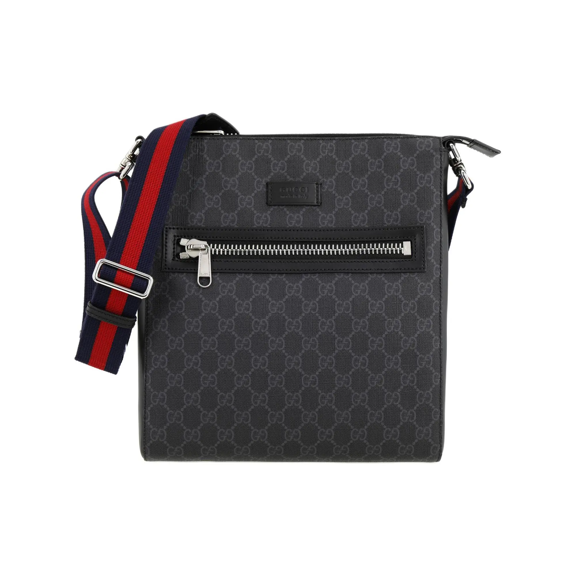 Gucci GG Embossed Leather-Trimmed Canvas Messenger Bag for Men in Black and Gray