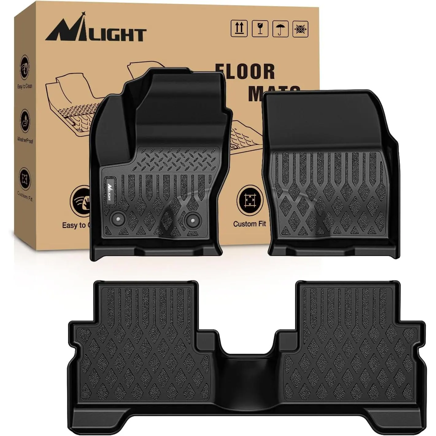 Nilight Custom Fit Car Floor Mats - TPE Durable and Harmless Heavy Duty Waterproof Liners with Raised Lip and Channels for Ford Escape 2013-2019 & Ford C-Max 2013-2018, All Weather Interior Protector, Black, All-Weather Non-Slip Mats