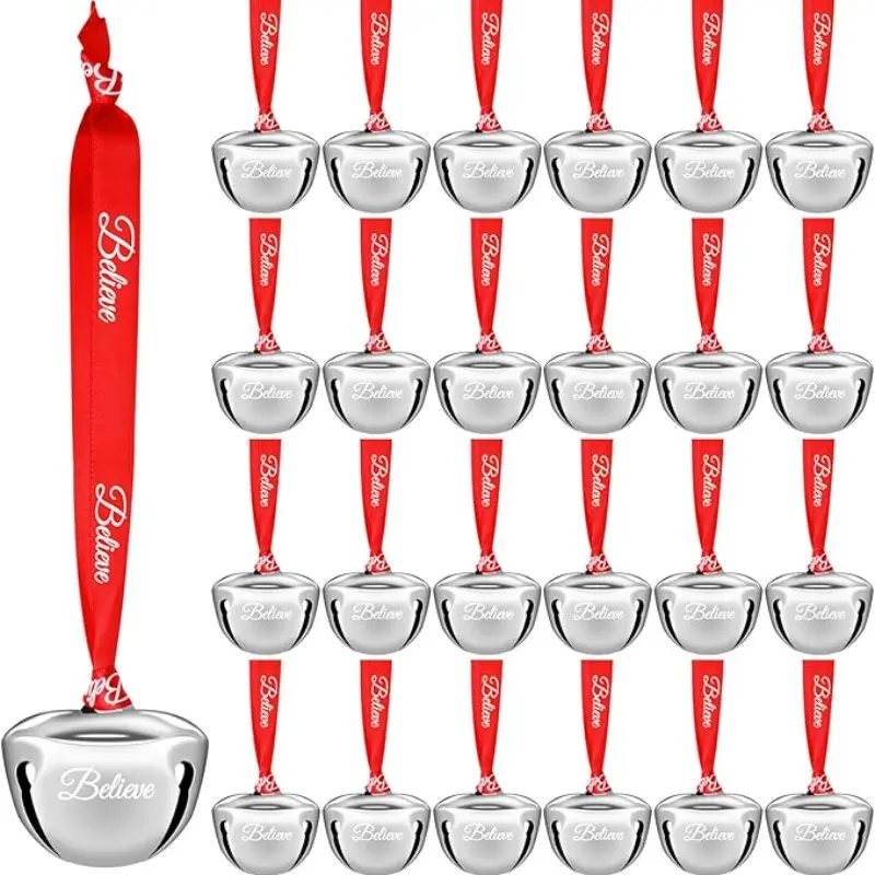 12 Piece Christmas Sleigh Bells with Ribbon, Mini Metal Bells for Christmas Tree, Wedding, Birthday Celebrations, Home Decor