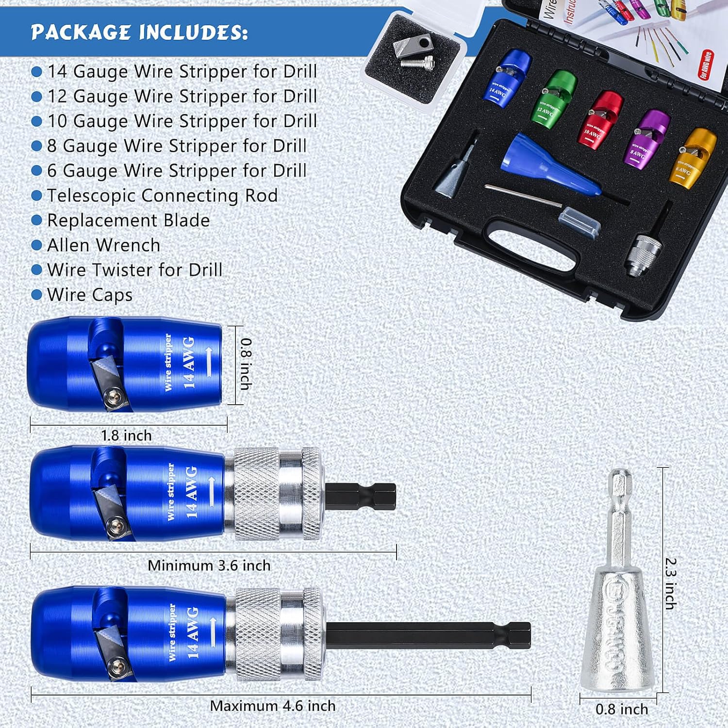 Wire Stripper for Drill,  Standard Electric Wire Stripper Tool for Drill, Wire Strippers for 6/8/10/12/14 AWG, Wire Stripping and Twisting Tool Set