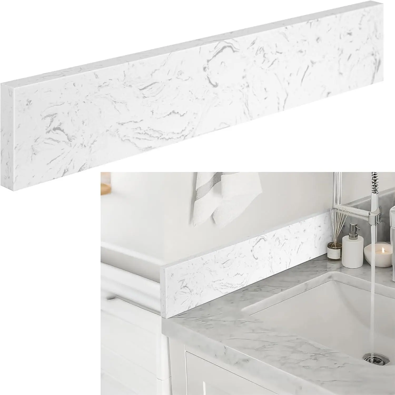 1 Pcs 22" x 4" Marble Vanity Sidesplash Engineered Stone Bathroom Vanity Backsplash Side Splash for Bathroom Sink Home Decoration (Carrara White)
