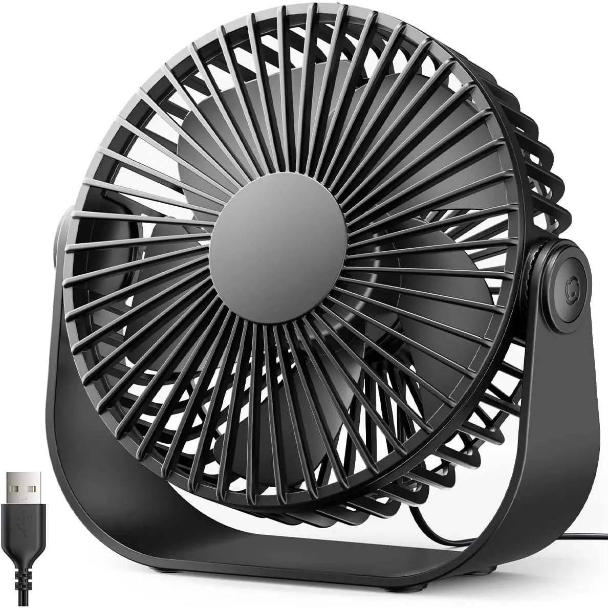USB Desk Fan, 3 Speeds  Airflow, 5.5 Inch Portable 90° Rotate Quiet Cooling, Small Personal Table Fans for Bedroom  Office Travel Black