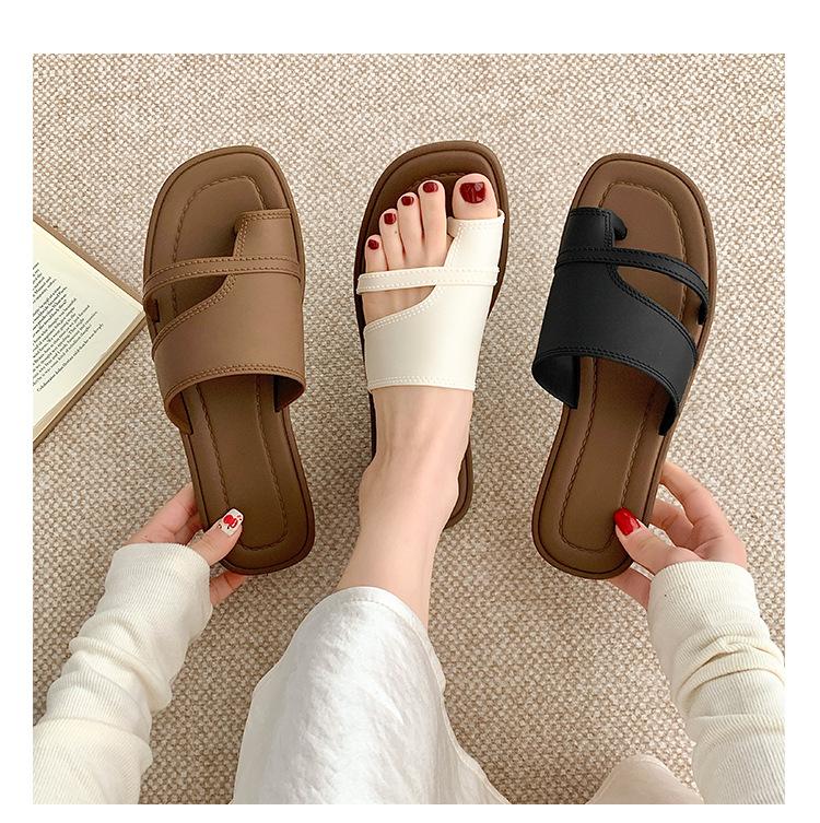 Toe Sandals for Women Summer Fashion Roman Style Simple Retro One-Strap Slippers Home Non-Slip Outdoor Versatile Sandals