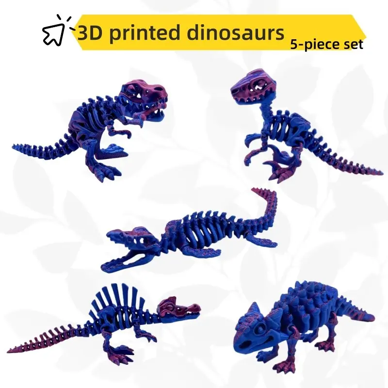 5-Piece 3D Printed Dinosaur Model Toy Set, Dinosaur Models Set, Action Figures, Articulated Animal Figurines, Includes Ankylosaurus, Mosasaurus, Spinosaurus, T-Rex, and Velociraptor for Home Decor and Birthday Gifts