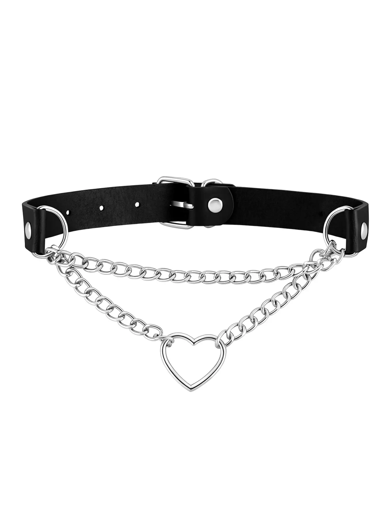 Women's Y2K Goth Heart Choker Necklace, Adjustable PU Leather Hollow Heart Chain, Punk Grunge E-Girl Jewelry, All Seasons Fashion Accessory