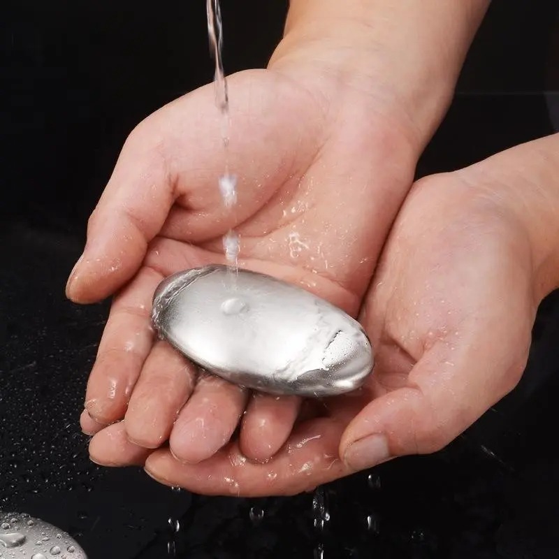 304 Stainless Steel Soap Bar, Oval Shape Odor Remover, Cleansing, Removes Fish Smell, Ideal for Kitchen & Home Use, Hand Wash Bar