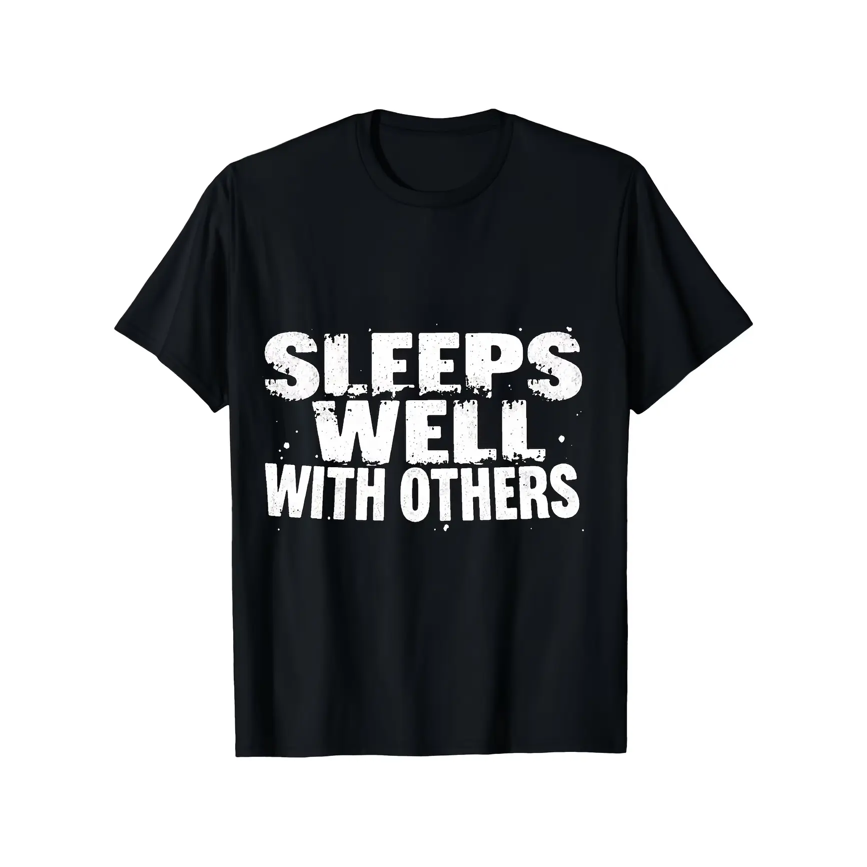 Sleeps Well With Others Vintage Distressed Text Graphic Cotton T-Shirt, Comfort Oversized Casual Fashion Outfit, Best Valentine Holiday Gift For Lovers, Friends, Family Men & Women