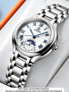 Women's Quartz Watch, Elegant Roman Numerals Moon Phase, Waterproof Stainless Steel Band, Business Casual, Gift for Girlfriend, Fashionable Timepiece