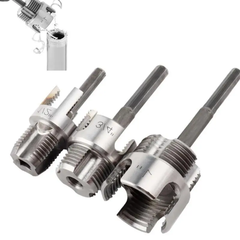 Bestgle 3-Piece Tube Thread Cutting Tool Set, Pipe Threading Tool, Dual Function for PVC/polymer Pipes, Compatible with Electric Drill, Sizes 1/2", 3/4", 1"