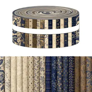 40 Pieces 6.5 x 50cm Elegant Navy Blue and Apricot Pattern Quilting Pre Cut Fabric Bundle Printed Fabric For DIY Sewing Projects Patchwork Quilting Home Decoration Handcraft Supplies