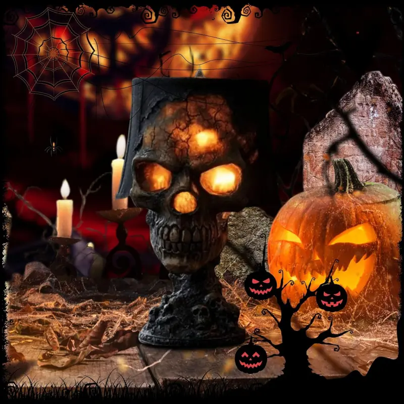Skull Flame Table Lamp, Lava Skull Ghost Lamp, LED Table Lamp for Halloween Gothic Style Decoration, Unique Room Decor to Create a Mysterious Atmosphere