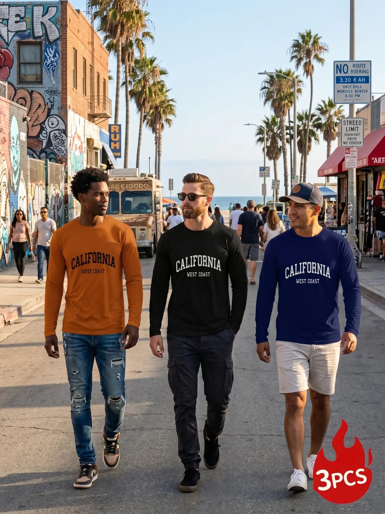 3pcs Men's Long Sleeve T-Shirts, Casual Comfortable Letter Print Tops, Trendy Versatile Daily Commute Long Sleeve T-Shirts