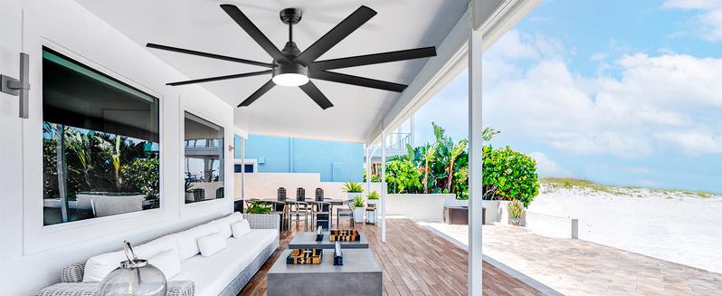 Large Ceiling Fans with Lights and Remote/APP Control, Indoor Outdoor Black Ceiling Fan for Kitchen, Living Room, Patio, 6 Speeds Reversible Quiet DC Motor, 8 Blades