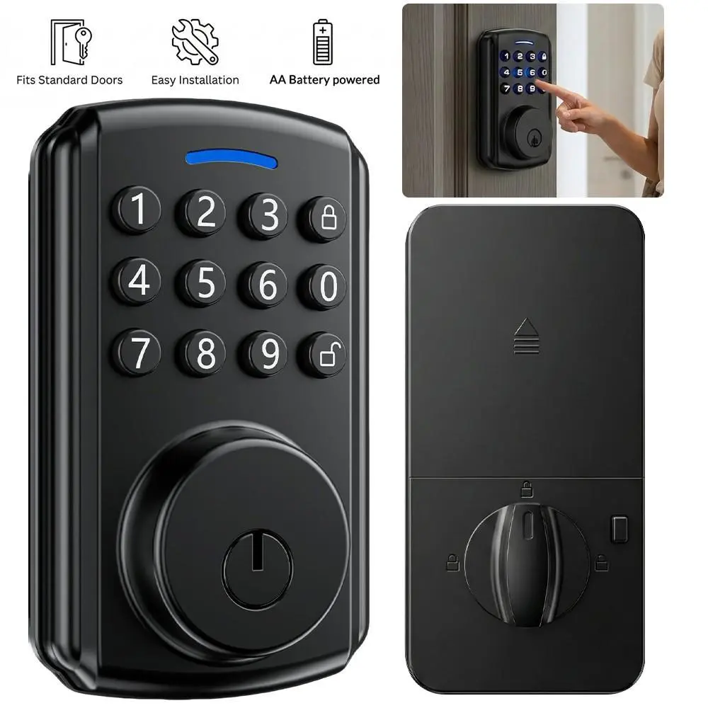 Keyless Smart Door Lock, APP And Handle Option Smart Door Locks with Keypads Keyless Entry, Keypad Deadbolt with 2 Keys, App Control, Anti-Peeping Password, Auto Lock One Touch Unlock