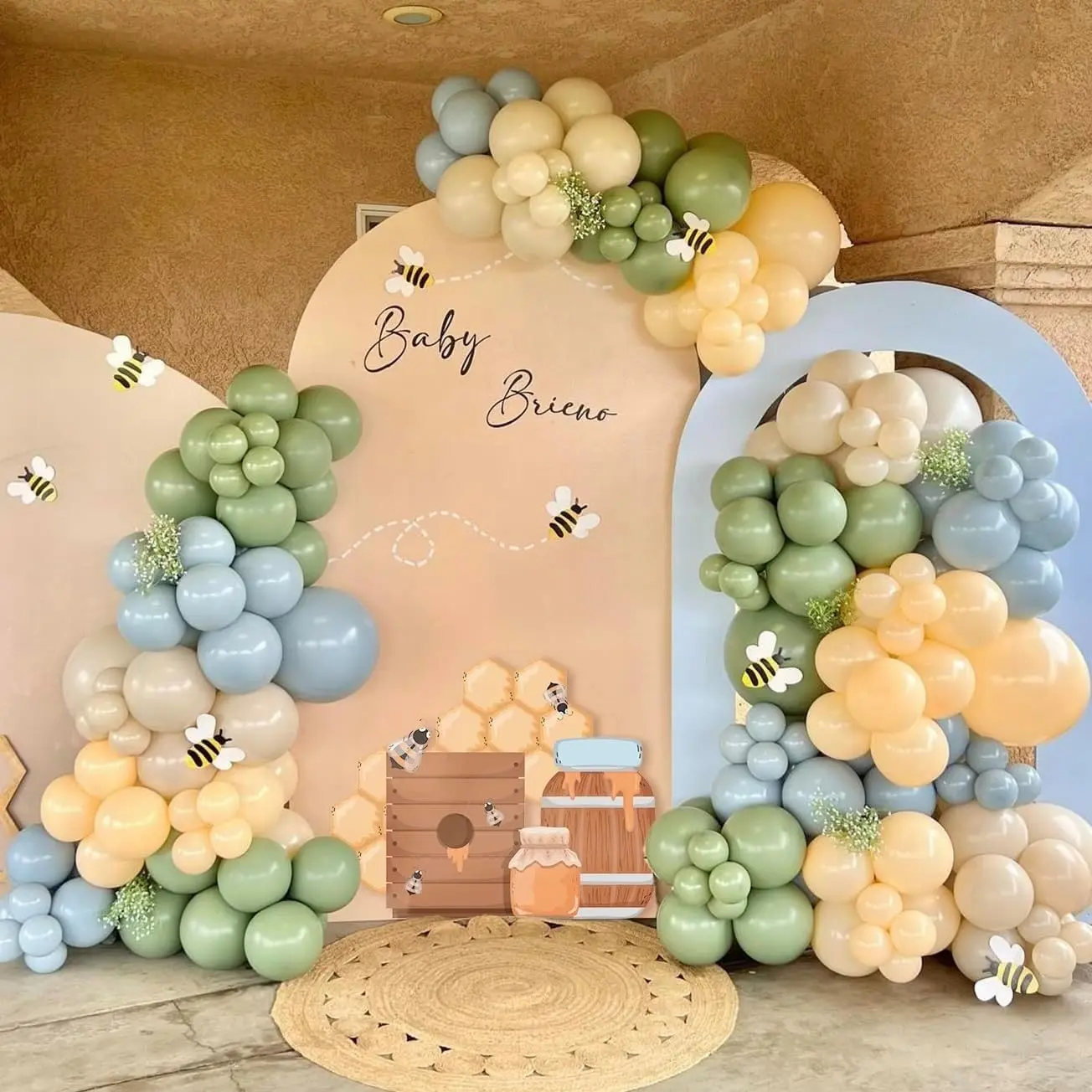123pcs Vintage Latex Balloons Set, 18/10/5 Inch, Twilight Blue, Matte Skin Tone, Avocado, Sand, Party Decorations, Balloon Party Supplies