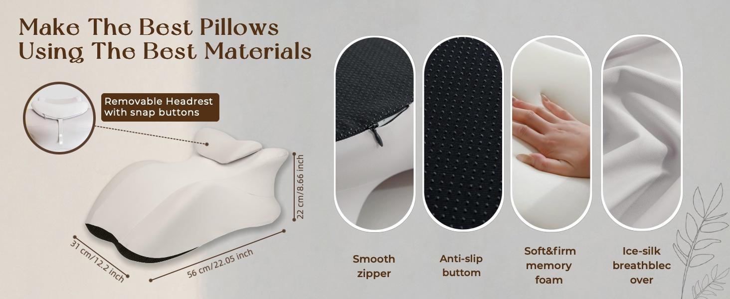 Adult Ergonomic Wedge Prone Pillow, Bed Pillow for Sitting Up, Back, Neck, and Leg Pain Relief, Anti Snoring, for Massage, Reading, Sleeping, with Removable Washable Cover, Grey