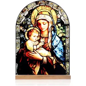 Assumption day decor 2026 summer fashion trend alert KOMI Madonna and Child Icon Virgin Mary Christ Jesus Catholic Ornament Statue Tabletop Decor Acrylic Standing Home Altar Decor Christian Gifts