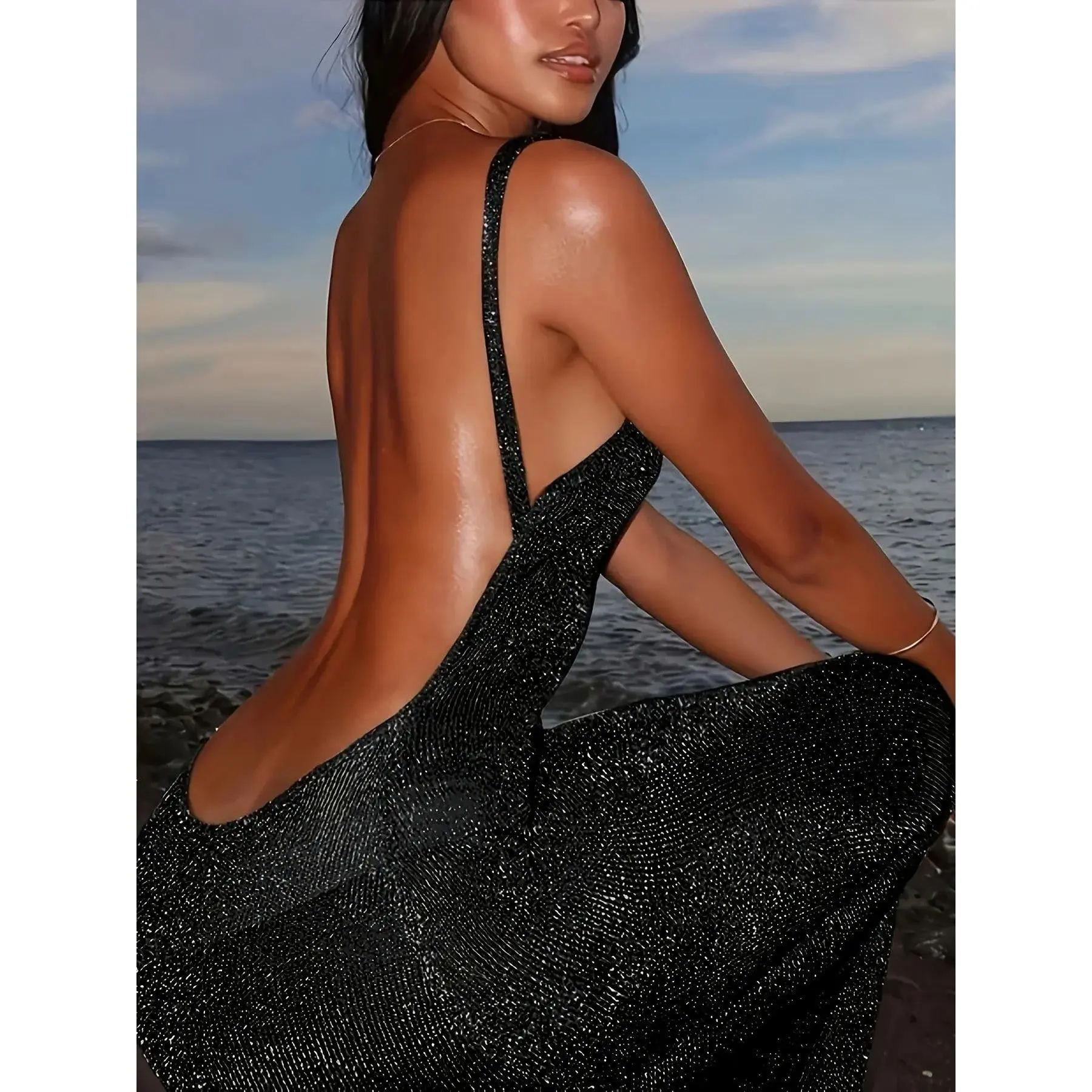Women's Backless Sleeveless Seamless Bodycon Long Formal Dress - Solid Color, Cross-Border Fashion New Arrival, Fitted Back Slit Party Dresses with Split Slit Design