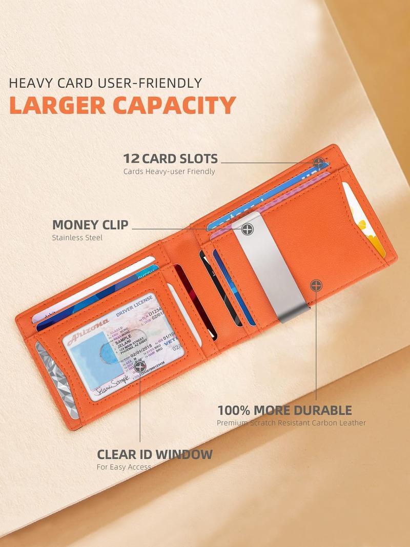 Men's Carbon Fiber Pattern Wallet with Card Slots, Slim Wallet with Money Clip, RFID Blocking Bifold Wallet, Thin Credit Card Holder