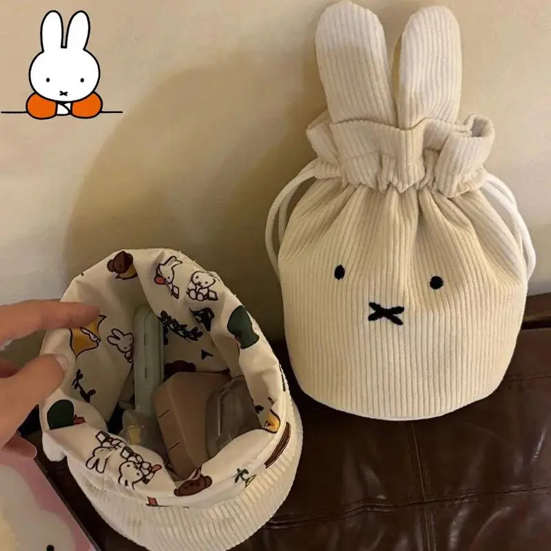 @2026 Kawaii Corduroy Bundle Pocket Cute Portable Large Capacity Storage Bag Makeup Bag Drawstring Handbag Cute Gift Toy