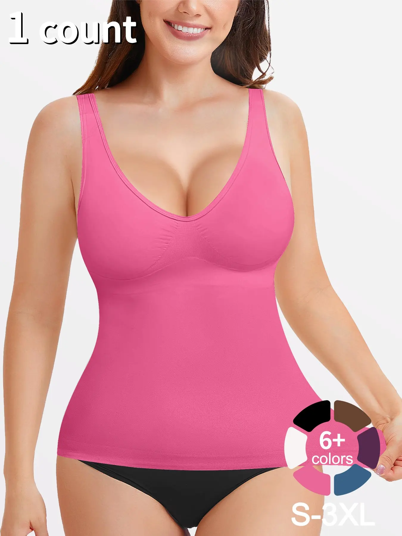 Women's Shapewear Tank Top Deep V Neck Tummy Control Seamless Slim Fit Compression Top, Casual All-Seasons Undergarment, Moderate Fabric Thicknesss Wear
