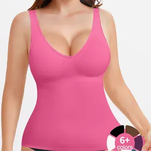 Women's Shapewear Tank Top Deep V Neck Tummy Control Seamless Slim Fit Compression Top, Casual All-Seasons Undergarment, Moderate Fabric Thicknesss Wear