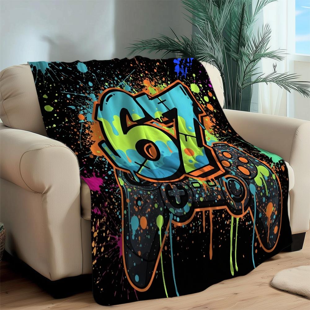 2D Flat Printing 1pc  Brightly colored graffiti-style handle with numbers 67 Pattern Printed  Blanket Flannel Fleece All Season Light Weight Living Room/Bedroom Warm Blanket
