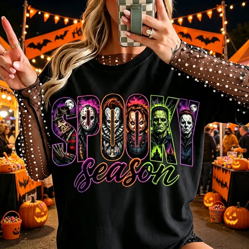 Lirae Muse Neon Horror Halloween Shirt, Retro Scary Movie Graphic Tee, Vintage Horror Character T-Shirt, Spooky Season Fall Apparel innocence advocacy shirt