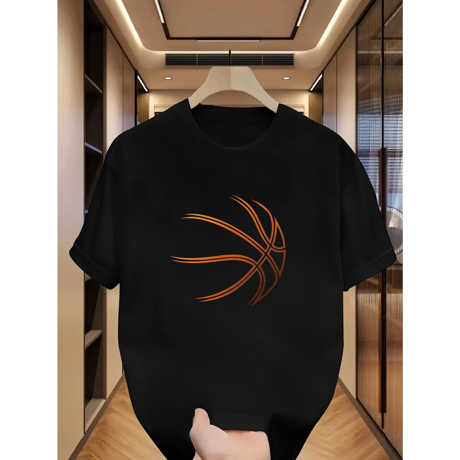 Men's Crew Neck Knit T-Shirt - Short-Sleeve, Casual Basketball Graphic Print, Polyester-Cotton Blend, Heavyweight High-Quality, Sporty Chic Christian Streetwear Top for Summer (Regular-XXL)